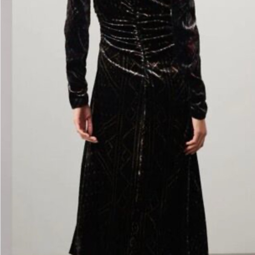 Sea New York Delphine Midi Dress Women’s Sz L Black Velvet Long Sleeves Elegant - Picture 2 of 12